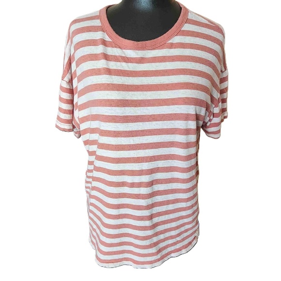 Tops - American Eagle Peach White Striped Short Sleeve Tee S
